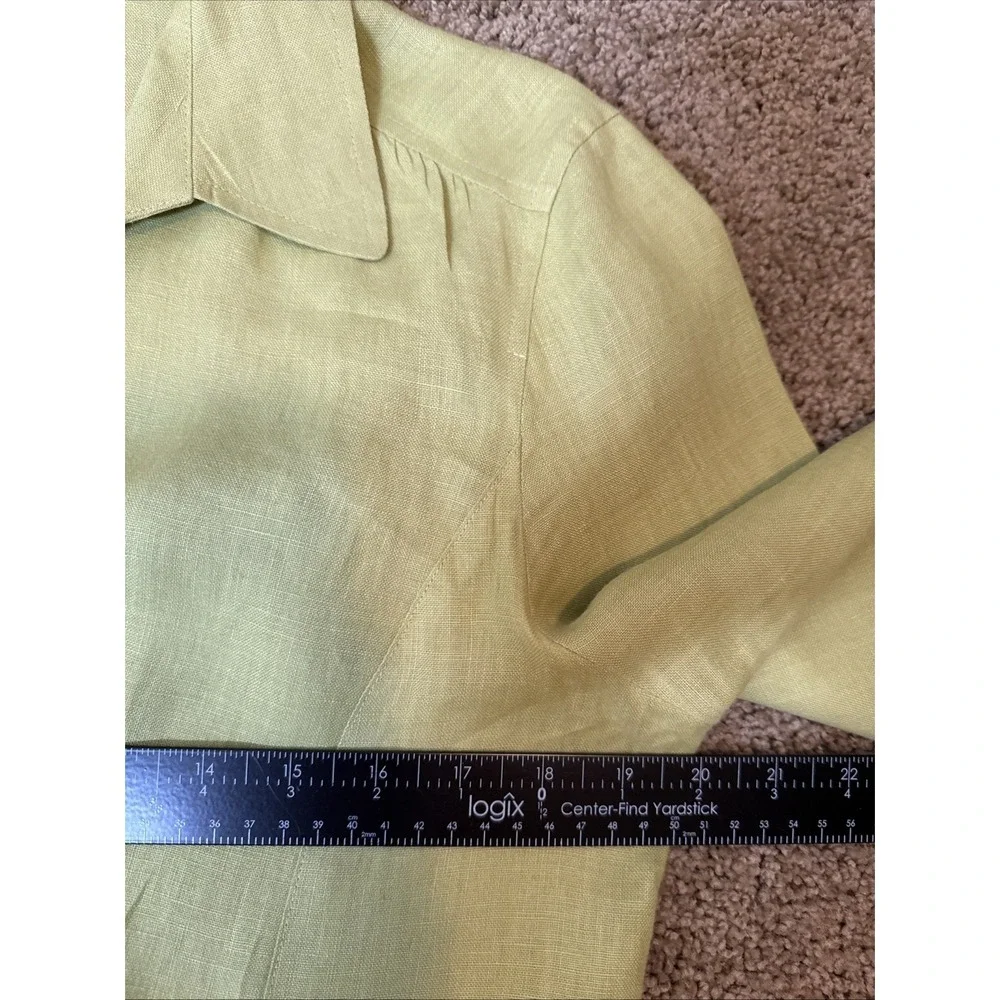 Talbots Womens Top 12 Lime Green 100% Irish Linen Button Up Office Preppy (read) - Picture 4 of 7